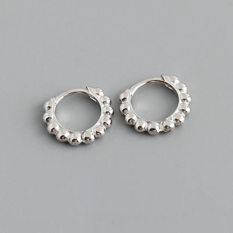 WANTME 925 Sterling Silver Simple Fashion Glossy Beads Gold Huggies Hoop Earrings for Women Gothic Piercing Jewelry Accessories