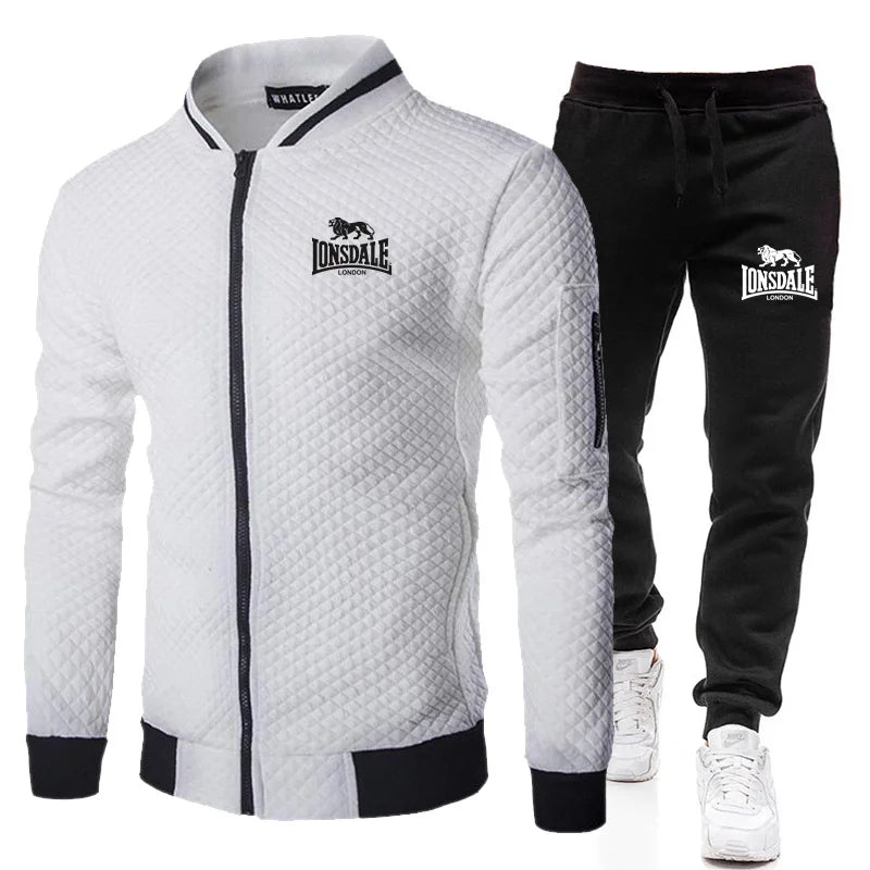 LONSDALE Spring and Autumn Men's Fashion Street Stand up Collar Set Jacket, Outdoor Casual Pocket Zipper Men's Baseball Set