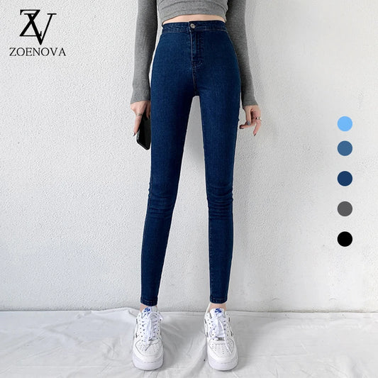 Classic Blue  Jeans Women High Waisted Super Elastic Y2k Aesthetic Fashion Capri