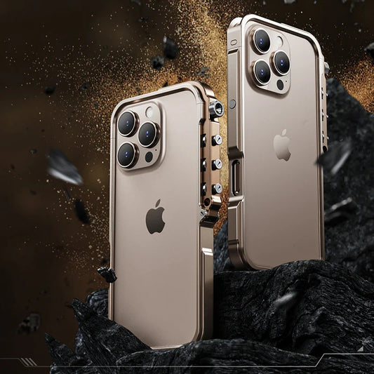 Armored Metal Frame Phone Case for iPhone 16 15 17 Pro Max Plus 17promax Anti Drop and Aluminum Alloy Frame Phone Case