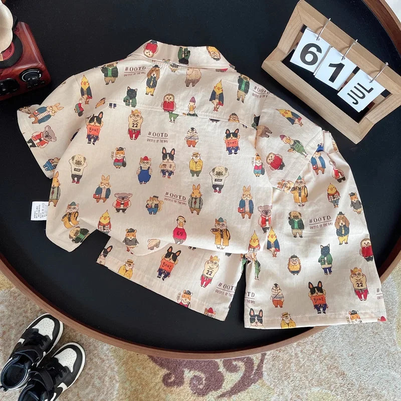 2Pcs/Sets New Summer Baby Boys Clothes Suit Children Cartoon Shirt Shorts Toddler Clothing Infant Casual Costume Kids Tracksuits