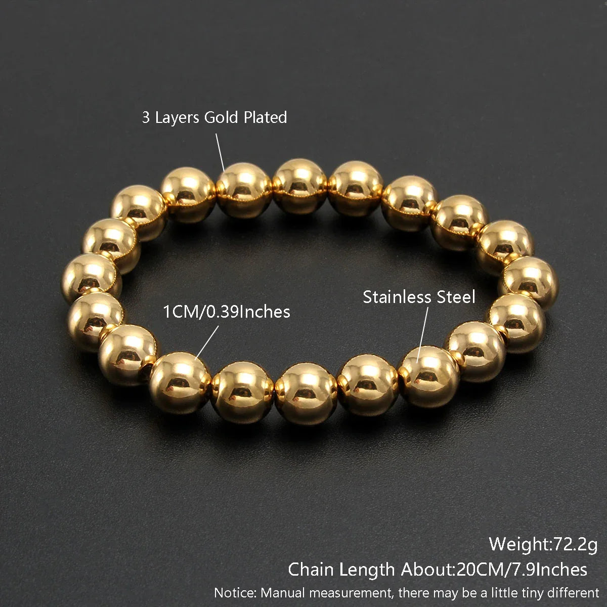 MHS.SUN Trend Stretch Stainless Steel Bracelets Gold Sliver Color 2MM 5MM 8MM Stacked Ball Beaded Bracelet For Women Men Jewelry