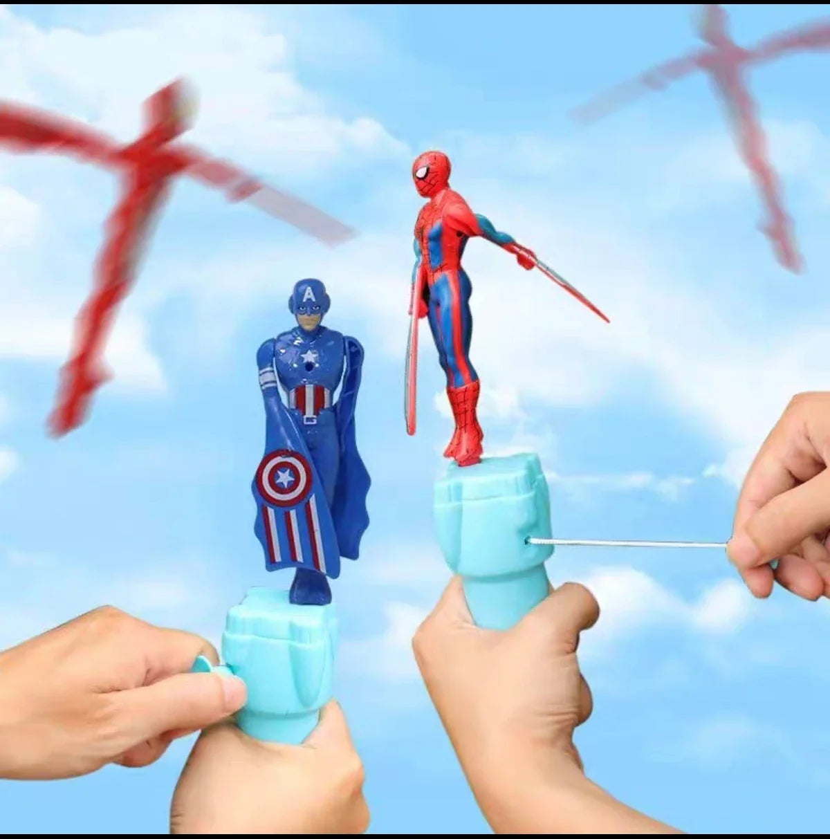 Anime Spiderman Bamboo Dragonfly Flying Toy Iron Man Captain Rotating String Flying Toys Outdoor Toy for Boys Children Gift 2026