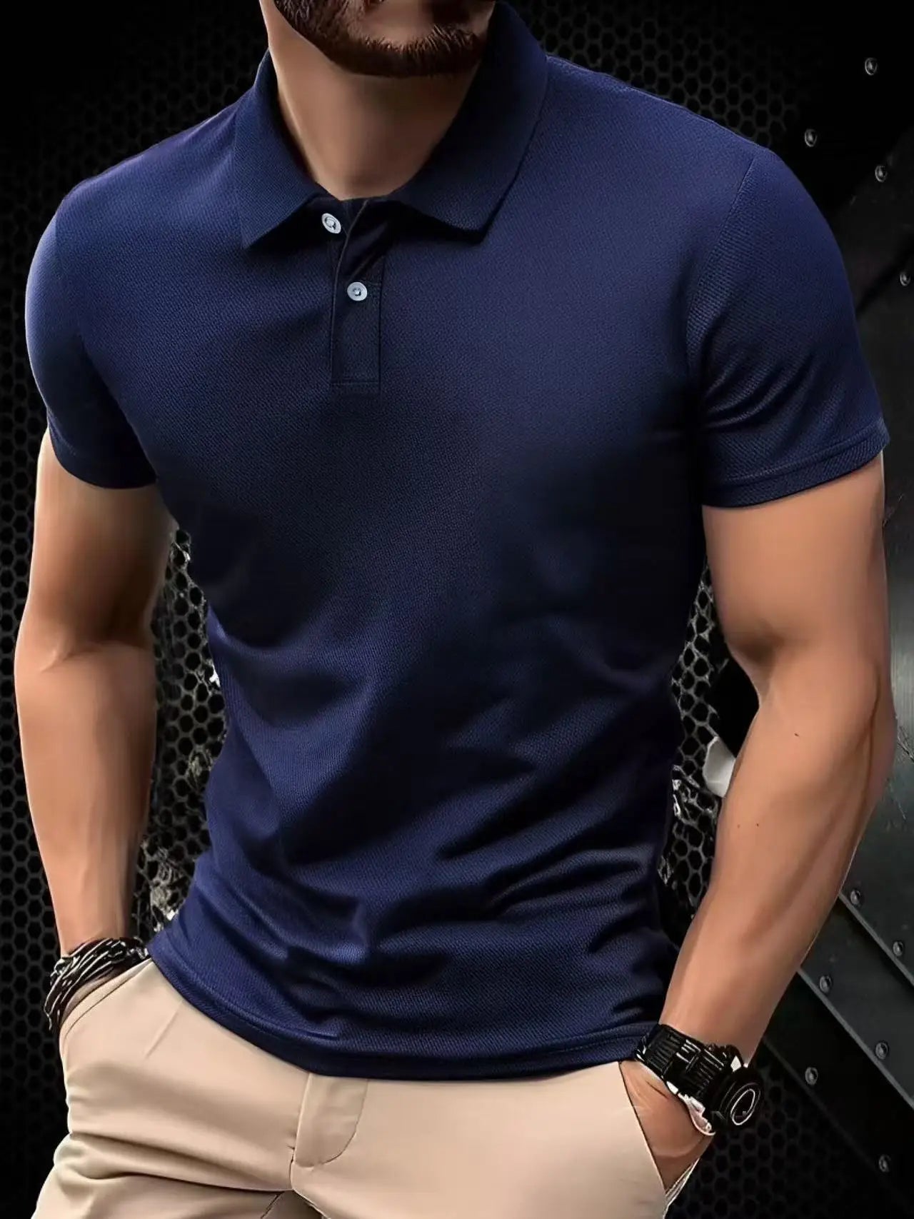 2025 New Summer Men's Short Sleeve Collar Tshirts New Solid Color Casual Polo Shirt Trendy Breathable Loose Basic Splice Top