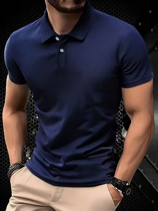 2025 New Summer Men's Short Sleeve Collar Tshirts New Solid Color Casual Polo Shirt Trendy Breathable Loose Basic Splice Top