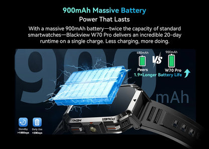 Blackview W70 Pro Sports Fitness Smart Watch 2.01 Screen Bluetooth Talking Watch LED Flashlight Outdoor Smart Watch With Compass