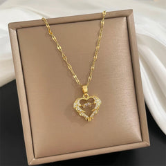 Classic Gold Color Stainless Steel Necklace For Women Shiny Zircon Geometric