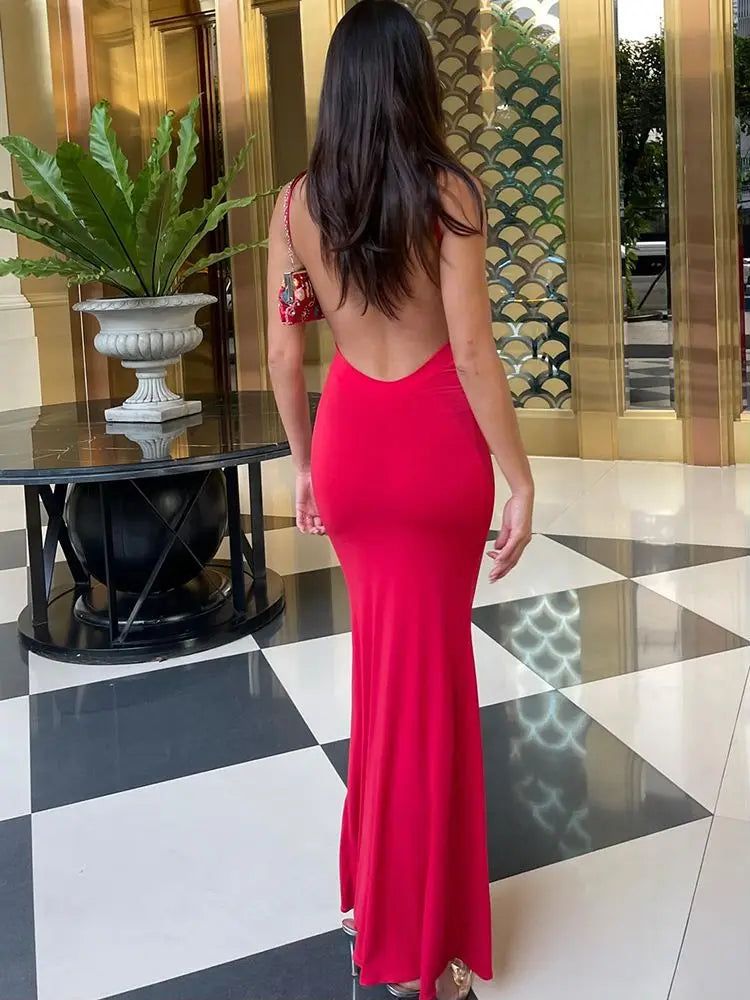 Draped Backless Sleeveless Slip Maxi Dress for Women Elegant Summer