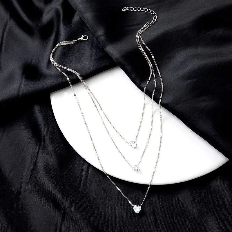 Zircon Pendant Necklace For Women Multilayer Chain Choker Fashion Female