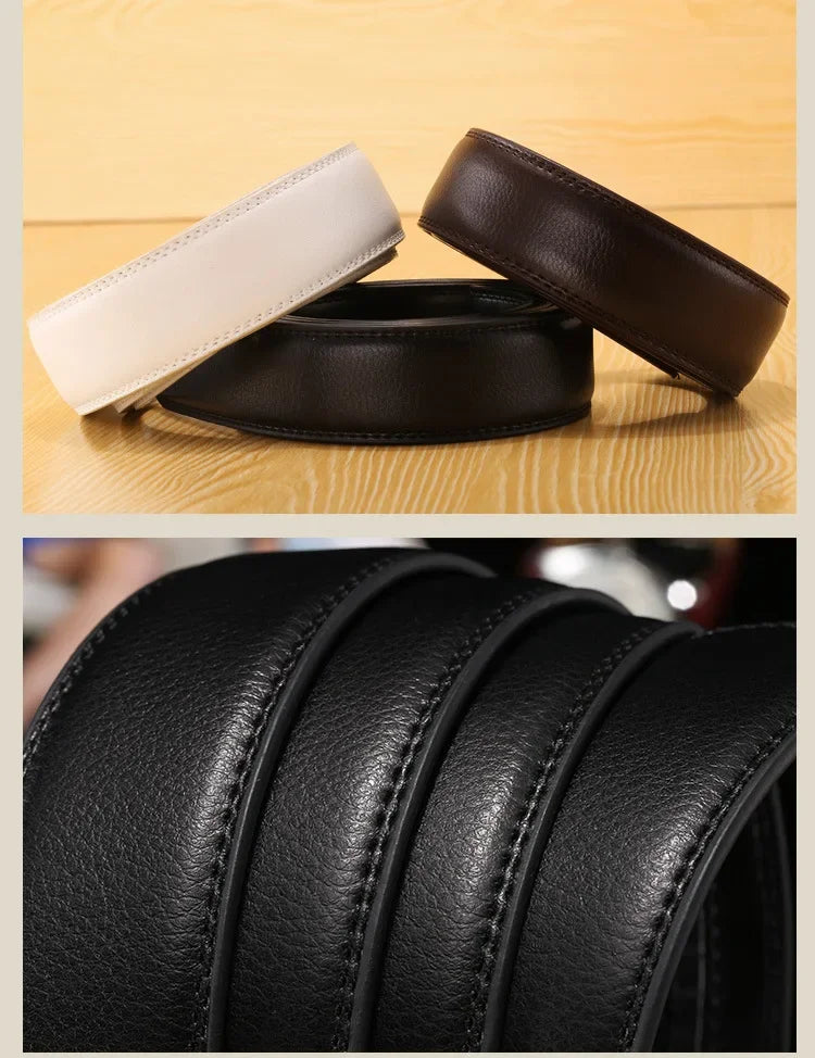 Men Women 2.4 2.8 3.0 3.5 cm Wide Belt No Buckle for Automatic Buckle High Quality PU Leather Belts Body Straps without Buckle