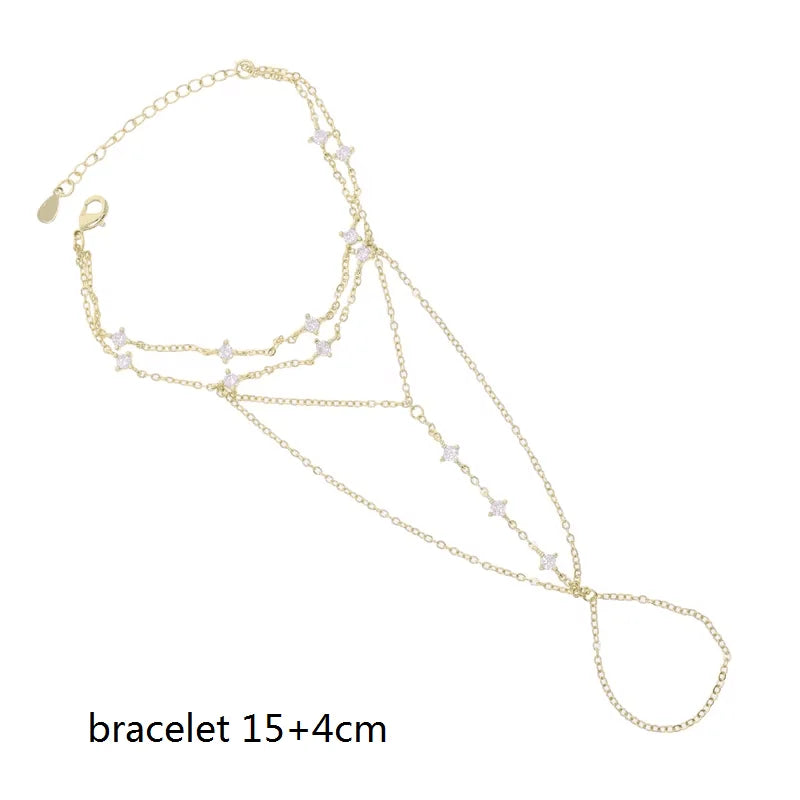 Geometric 3 Pcs Marquise Cubic Zirconia CZ Double Wrist Hand Chain Bracelet Simple Fashion Women Jewelry