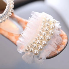 Girls Sandals Summer Fashion Pearl Lace Princess Shoes Flat Heels Kids Beach Sandals