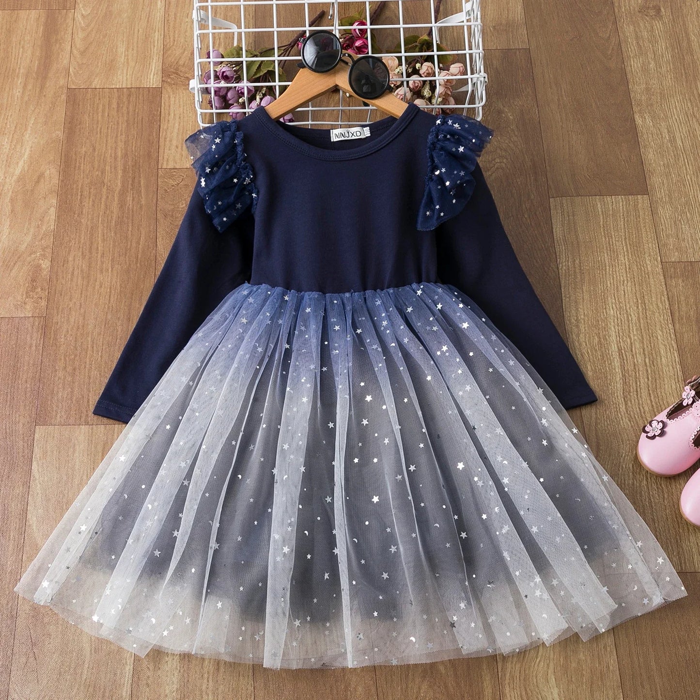 Red Sequins Christmas Dress for Girls Kids Winter Long Sleeve Clothes