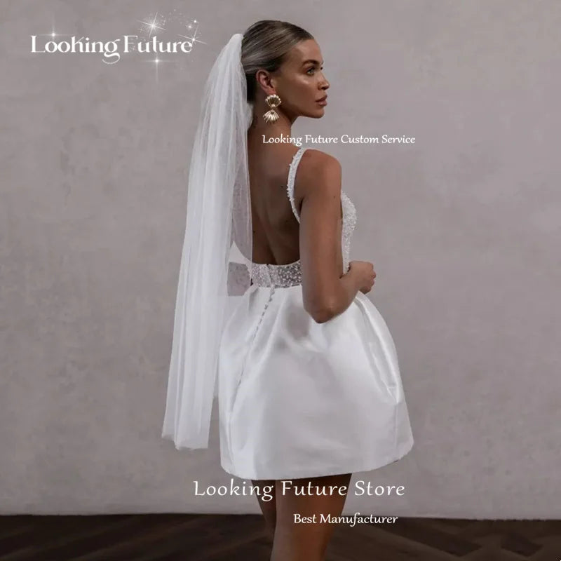 White Bridesmaid Dresses: Mini Ball Gown High Waist White Wedding Dress