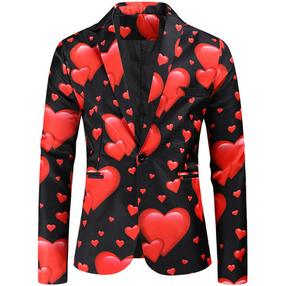 Valentine Men's Suits Three-Piece Set Printed Coat Vest Pants Suit Lovely Printed Coat+Vest+Pants Set Slim Fit Blazers Male