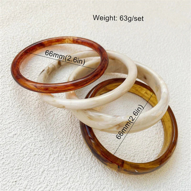 UJBOX 4-Piece Brown & Cream Marble Acrylic Resin Bracelet Bangle Set Stackable Jewelry Lightweight & Eco-Friendly Bulk Discount