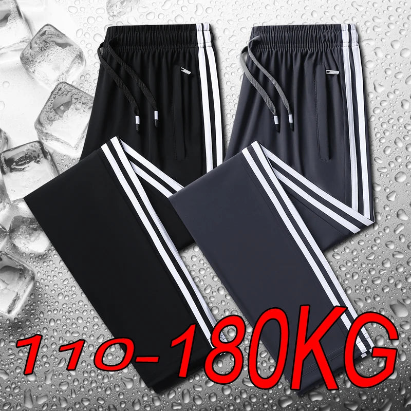 Plus Size Trousers M-8XL Ice Silk Three-bar Casual Pants Men's Loose Casual