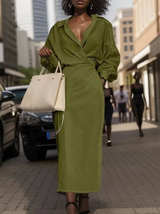 Celmia 2024 Fashion Women Belted Dress Elegant Party Robe Elegant Long Sleeve Office Dresses Summer Casual Pleated Midi Vestidos