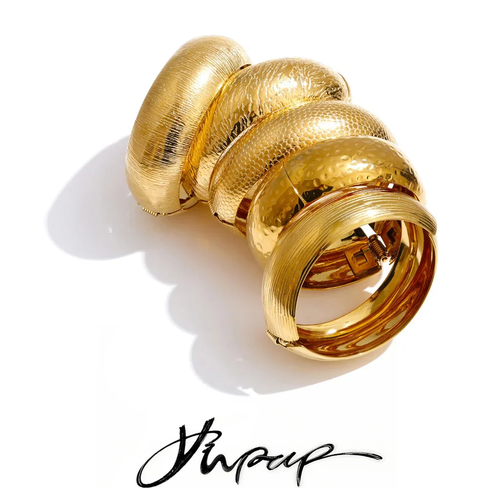 Yhpup 66mm Old Money Style Stainless Steel Hammer Metal Statement Bracelets Bangle Waterproof Vintage Minimalist Jewelry New