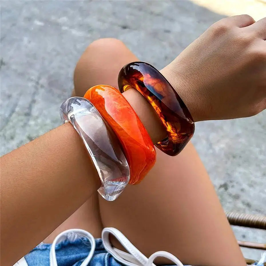 PuRui Vintage Irregular Coloful Acrylic Resin Chunky Bangle Bracelet Women Trendy Geometric Charm Aesthetics Bangle Jewelry Gift