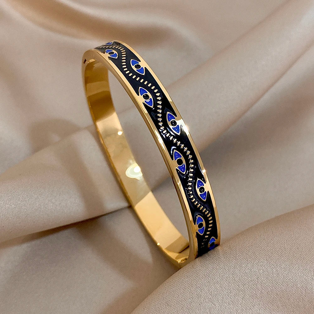 Evil Eye Bracelet Exquisite Stainless Steel Hollow Evil Eye Decorative Charm Bracelet Bangles with Rhinestones