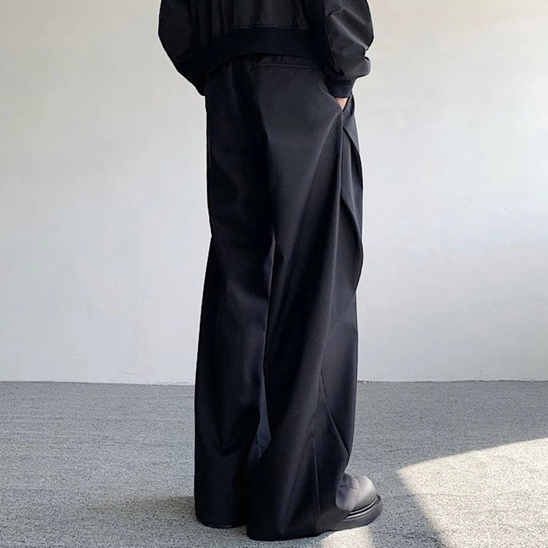 Male Pants Split Pleated Diamond Shaped Loose Casual Suit Trousers