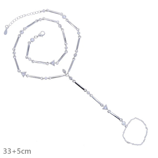 High Quality Long Tassel With Slippy Bar Bling Round Oval Triangle CZ Setting Women Unique Bracelet Wrap One's Finger Jewelry