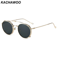 Sunglasses round frame men women metal sunglasses retro flip up eyeglasses