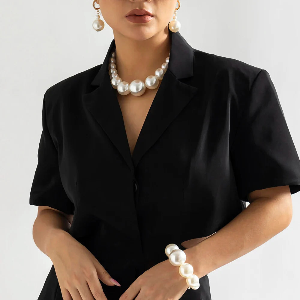 IngeSight.Z New Exaggerated Big Imitation Pearls Choker Necklace Women Personality Elegant White Pearl Beaded Bride Jewelry 2025