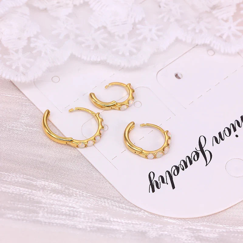 CANNER 6 8 10mm 925 Sterling Silver Opal Round Piercing Huggie Hoop Earrings for Women Fine Jewelry Accessories Pendientes 1pc