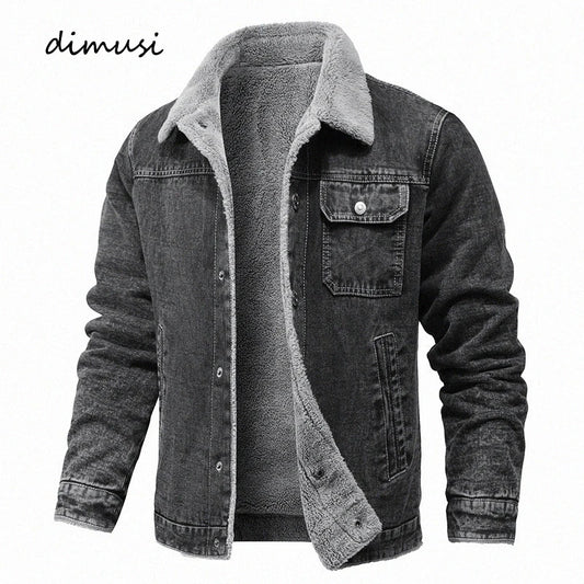 Winter Men's Denim Jackets Man Casual Fleece Warm Windbreaker Jacket