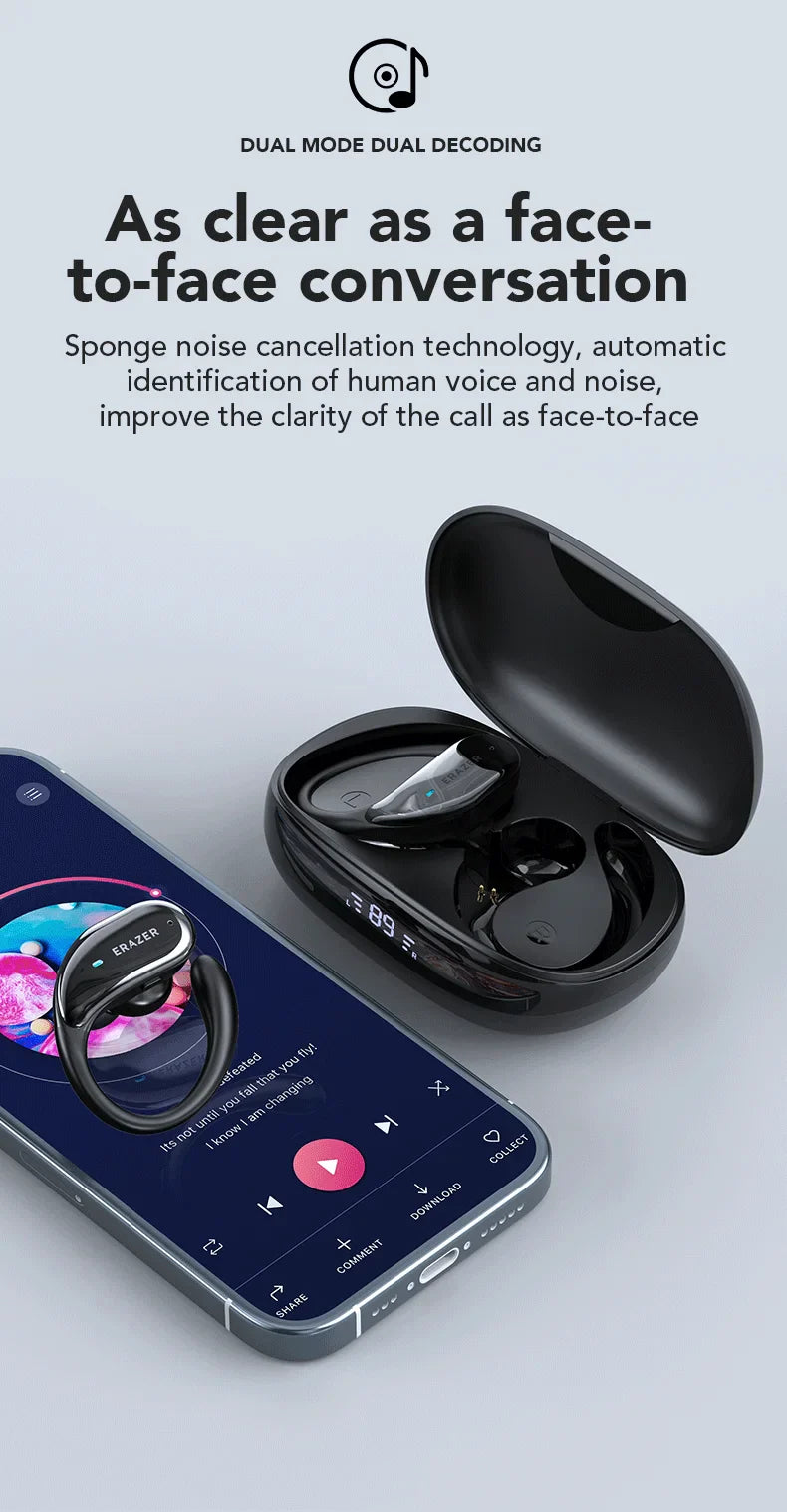 ERAZER XT80 Sports Wireless Headphones with Mics, Button Control, LED Power Display,Hifi Stereo Sound