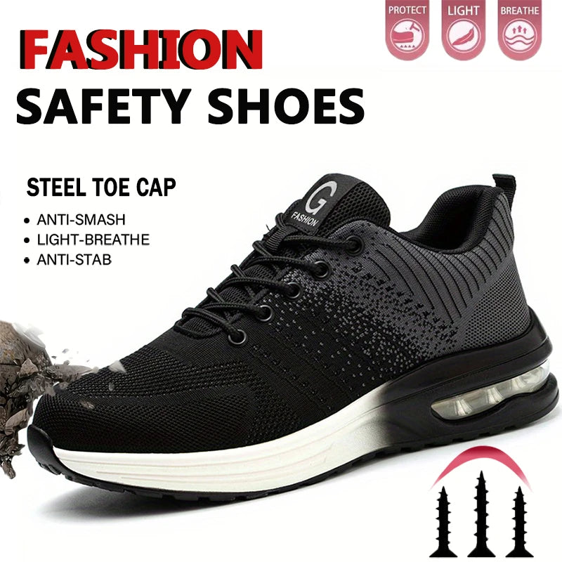 Indestructible Safety Shoes For Men Steel Toe Anti-Puncture Men's Work Shoes  Lightweight Slip Resistant Air Cushion Sneaker  ﻿
