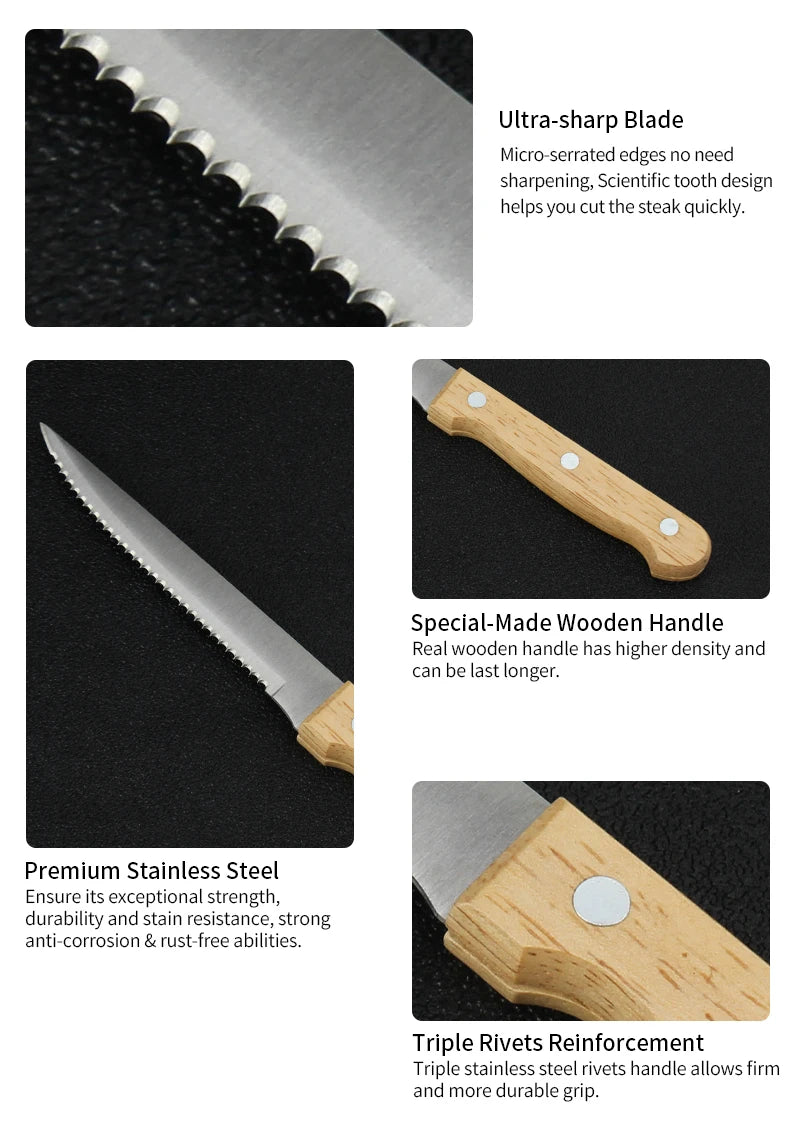 4/6/8pcs Kitchen Steak Knife Set Durable Stainless Steel 5 Inch Steak Knives Highly