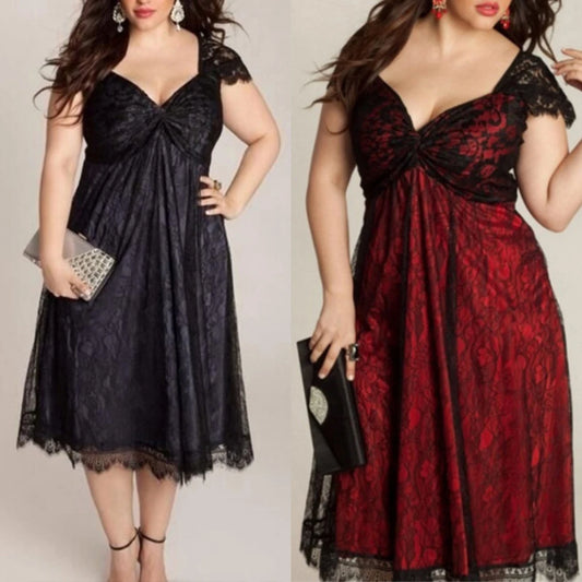 Women New Gothic Style Dresses Summer Plus Size Lace V-neck Flying Sleeve Dress Fashion Temperament Party Dress Women Clothing