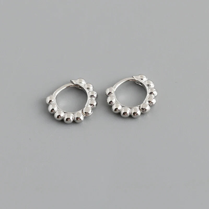 WANTME 925 Sterling Silver Simple Fashion Glossy Beads Gold Huggies Hoop Earrings for Women Gothic Piercing Jewelry Accessories