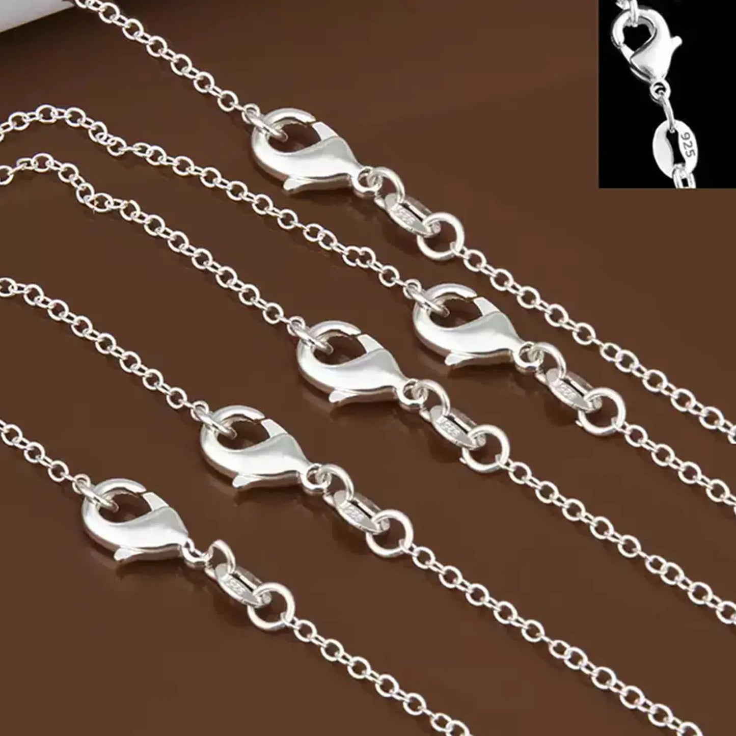 wholesale 5pcs/lot 925 Sterling Silver Chain necklace,Fashion Men/Women DIY Jewelry Rolo Chain 1mm Necklace 16 18 20 22 24"