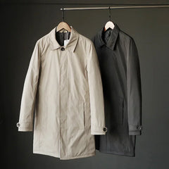 Winter Coldproof Warm Mid Length Trench Coat Mens Solid Color Streetwear