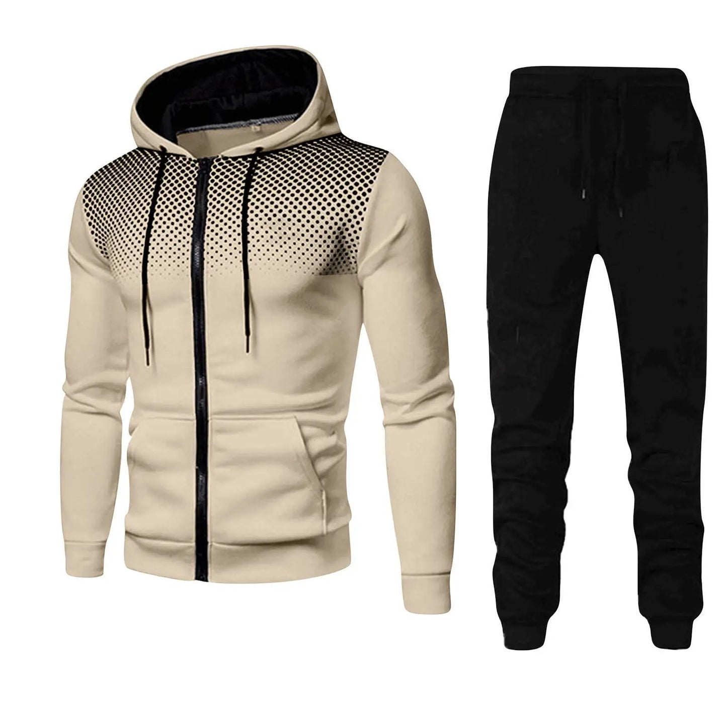 2025 New Men's Sports Set Spring and Autumn Outdoor Running Clothing Dot Print Zipper Hoodie Sports Pants Two Piece Set