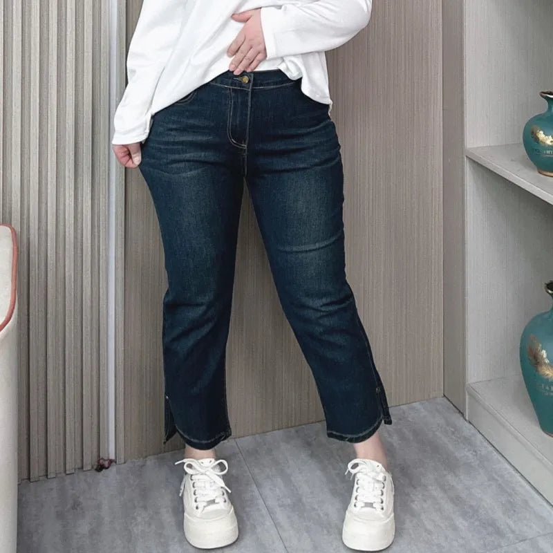 Jeans Women 2024 Spring And Summer Plus Size High Waist Slit Casual