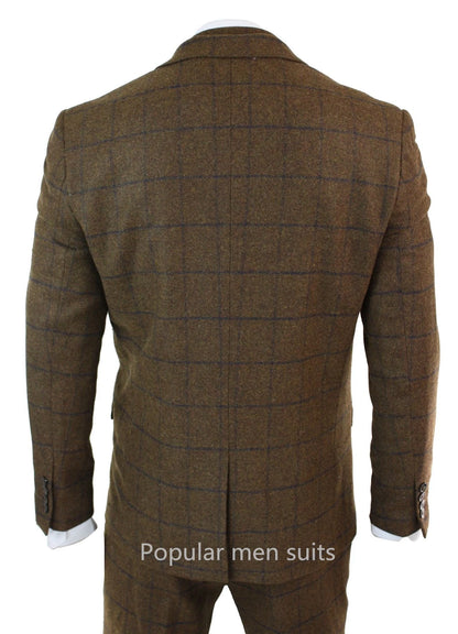 (Jacket+Vest+Pants) New Three-piece Male Formal Business Plaid Tweed Suit Groom Wedding Dress Notch Lapel Blazer Mens Suit