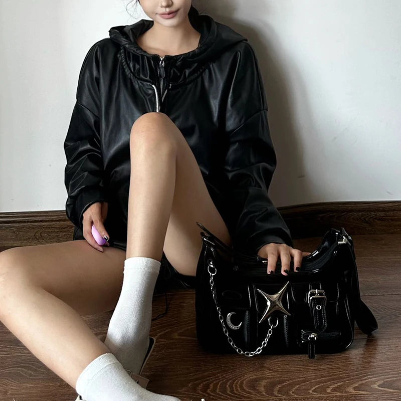 Y2k Womens Shoulder Bag Harajuku Fashion Gothic Casual Black Chains