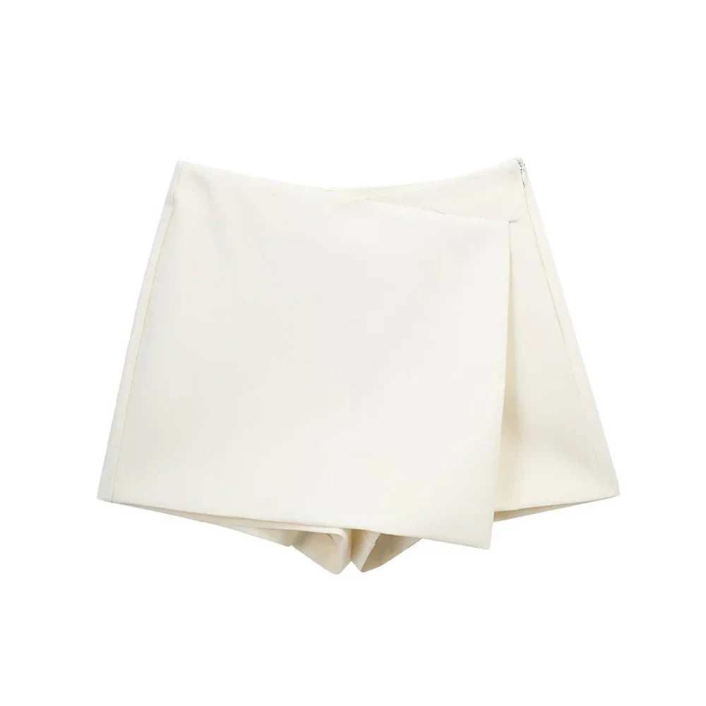 Women Fashion Pareo Style Asymmetric Shorts Skirts Vintage High Waist Side Zipper Female Skort Mujer