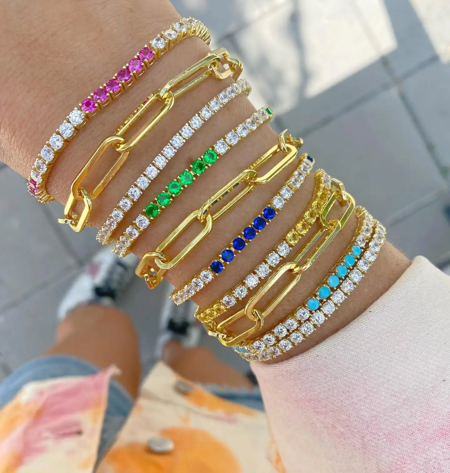 Sdzstone NEW Arrived Fashion Women Jewelry Gold Color High Quality 5A Cubic Zirconia Colorful CZ Tennis Chain Bracelet