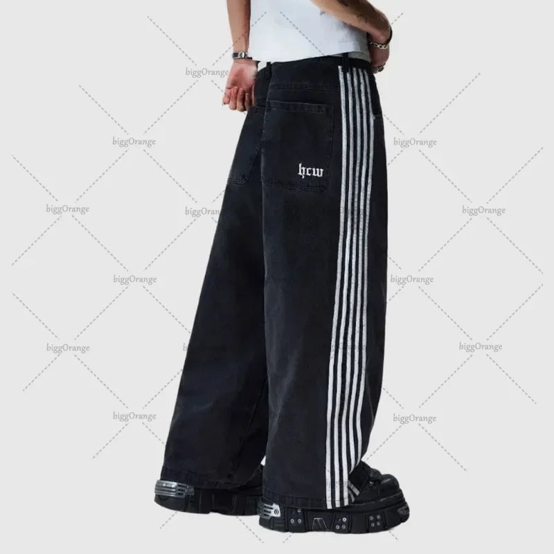 Harajuku Y2K Casual Loose Jeans Men Retro Fashion Versatile Straight Wide-leg Pants