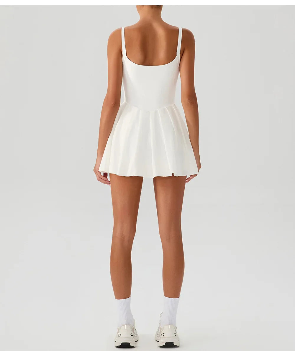 Hearuisavy Women's Summer Sleeveless Sports Dress Breathable Tennis Dress One-Piece Mini Skirt Golf Skirts Jumpsuit With Pockets