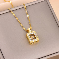 Classic Gold Color Stainless Steel Necklace For Women Shiny Zircon Geometric