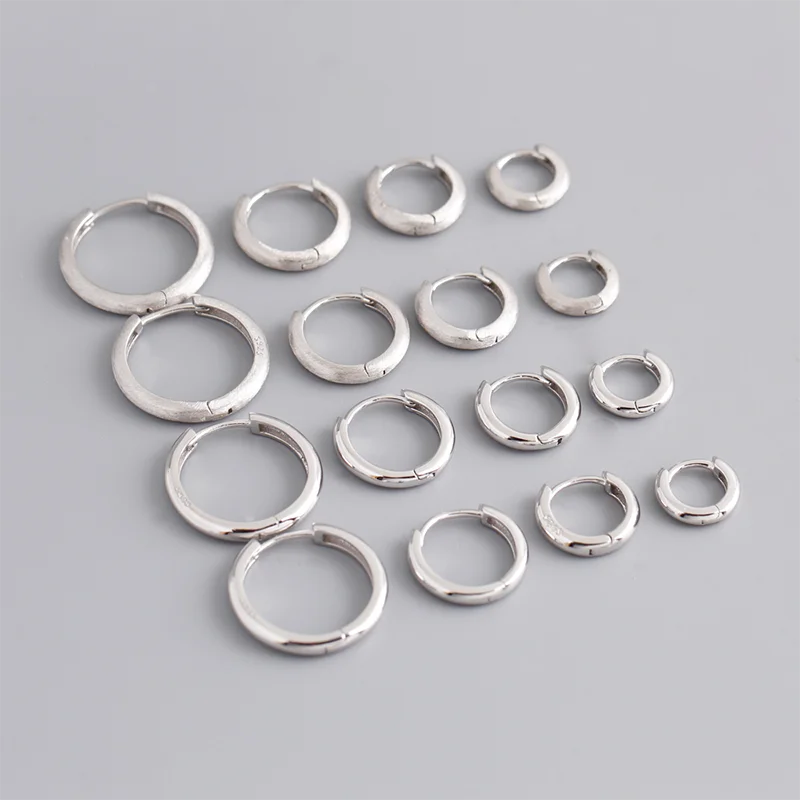 WANTME 925 Sterling Silver Simple Matte Bohemian Round Ear Buckle for Women Punk Unisex Rock Hoop Earring Jewelry Accessories