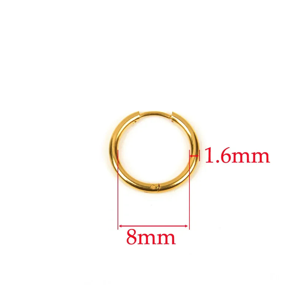 10pcs 316L Stainless Steel Hoop Earrings Women Men Punk Hiphop Circular Ear Buckle Ring Jewelry Gold Color Accessories Wholesale