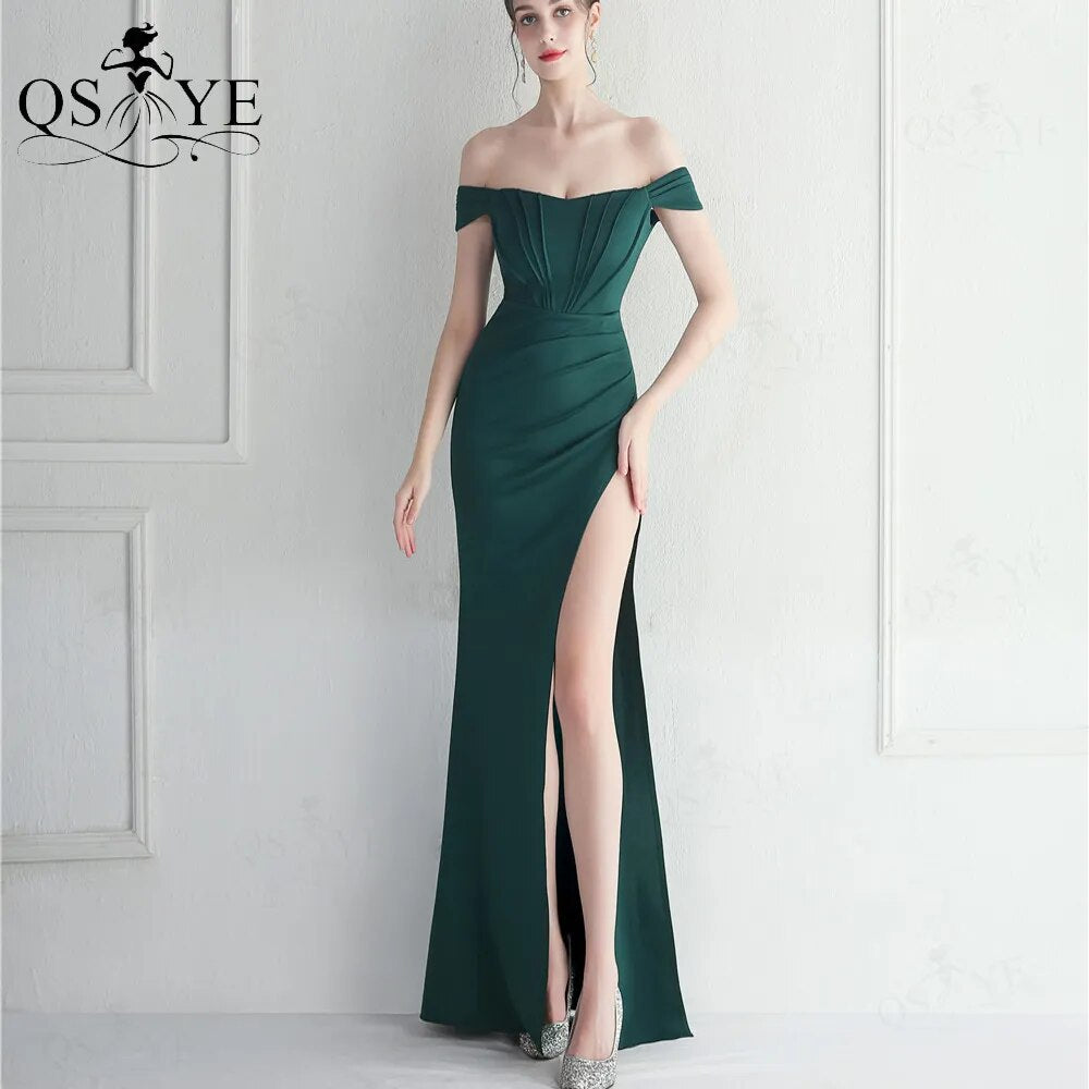 Evening wear Dresses: Prom Dress Ruched Bodice Split Party Gown